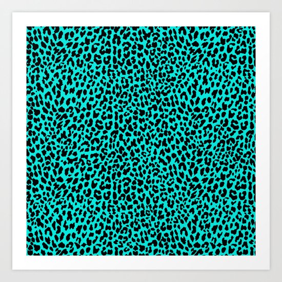 Neon Turquoise Leopard Art Print