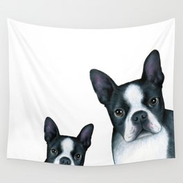 Dog 128 Boston Terrier Dogs black and white Wall Tapestry