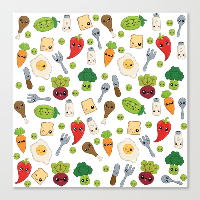 Cute Kawaii Food Pattern Canvas Print By Momcilobjekovic Society6