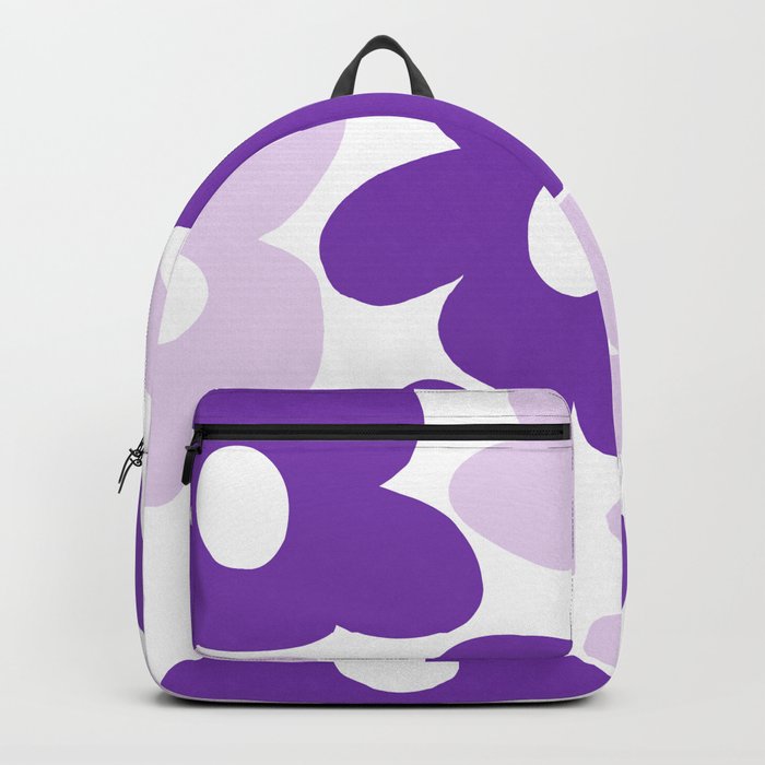 Large Baby Purple And Bright Purple Retro Flowers on White Background #decor #society6 #buyart Backpack