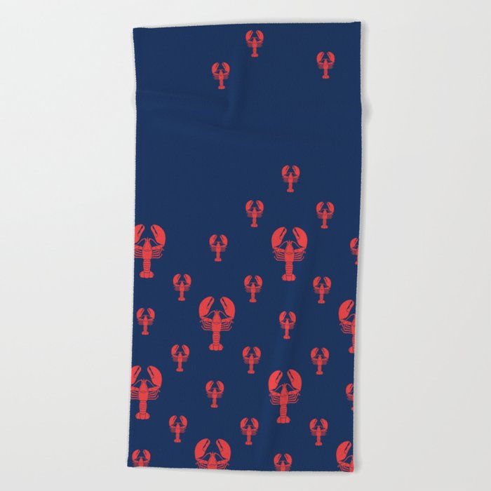 Lobster Squadron on navy background. Beach Towel