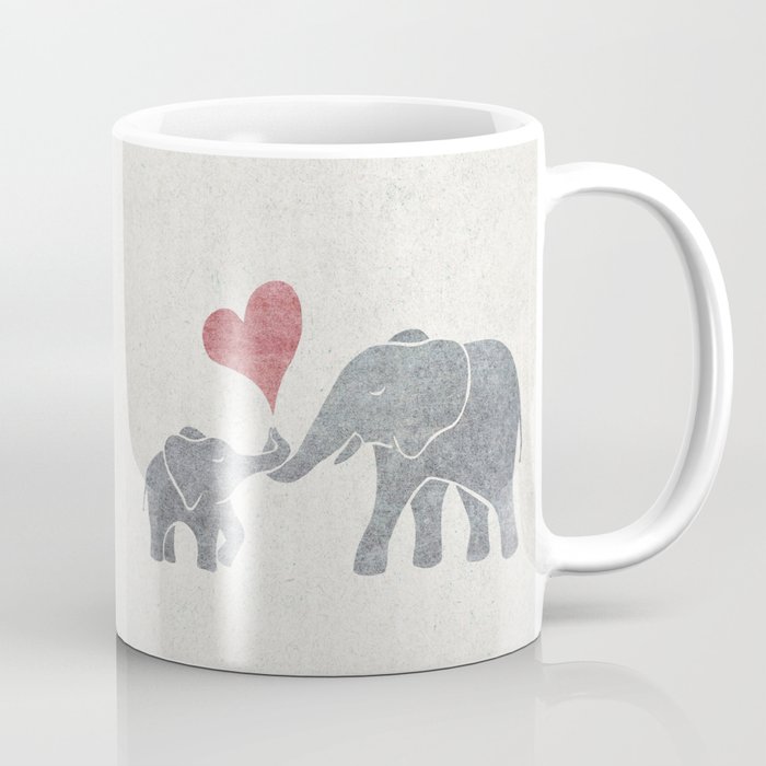 Elephant Hugs with Heart in Muted Gray and Red Coffee Mug