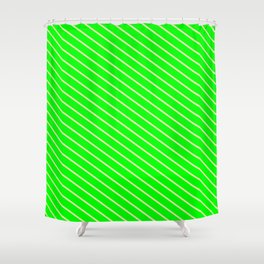 [ Thumbnail: Lime and Pale Goldenrod Colored Striped Pattern Shower Curtain ]