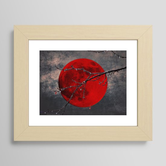Modern Blood Red Moon Thorn Branch Gothic Home Decor Matted Picture USA A175