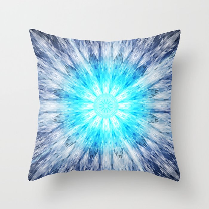 Blue Snowflake Mandala Throw Pillow