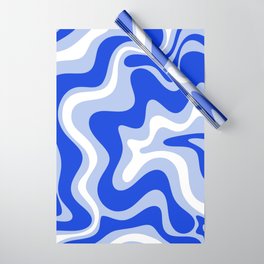 Retro Liquid Swirl Abstract Pattern Royal Blue, Light Blue, and White  Wrapping Paper