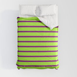 [ Thumbnail: Light Green & Dark Magenta Striped/Lined Pattern Comforter ]