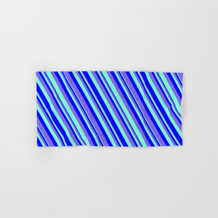 Blue, Medium Slate Blue & Aquamarine Colored Pattern of Stripes Hand & Bath Towel