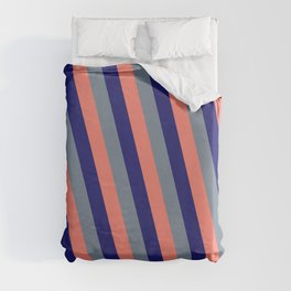 [ Thumbnail: Salmon, Midnight Blue, and Light Slate Gray Colored Pattern of Stripes Duvet Cover ]