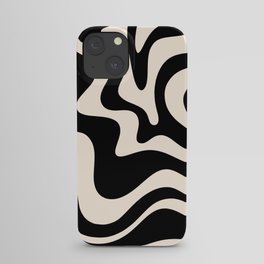 Retro Liquid Swirl Abstract Pattern 3 in Black and Almond Cream iPhone Case