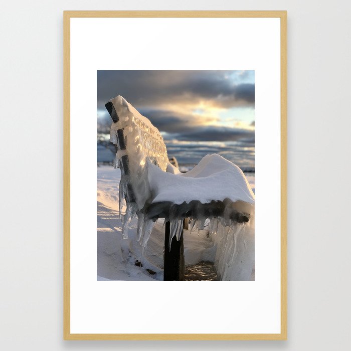 Lake Michigan Ice Bench Framed Art Print