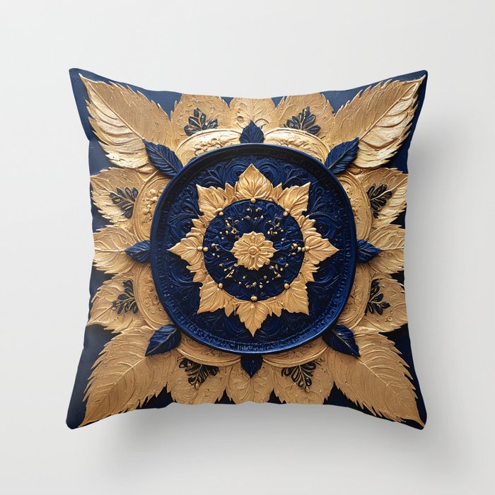 Blue and Gold Mandala Throw Pillow
