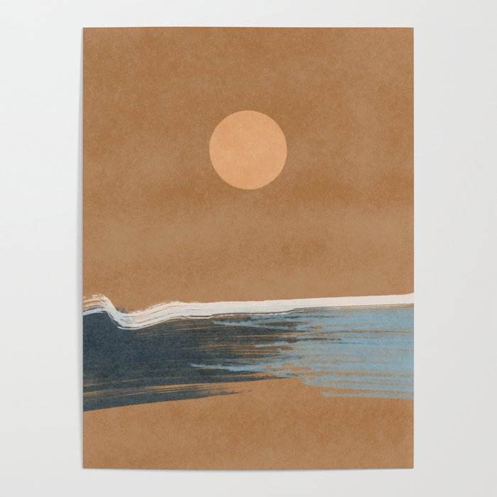 Sunset with minimal shapes on kraft paper Poster