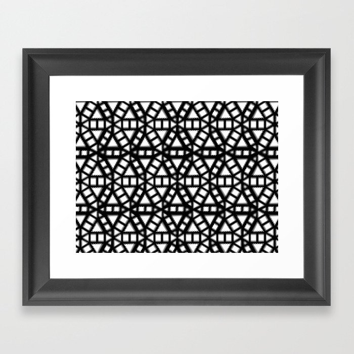 Black and White Pinwheel Pattern Illustration - Digital Geometric Artwork Framed Art Print