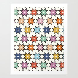 Cheerful Cabin Stars: Modern Winter Quilt Design Art Print