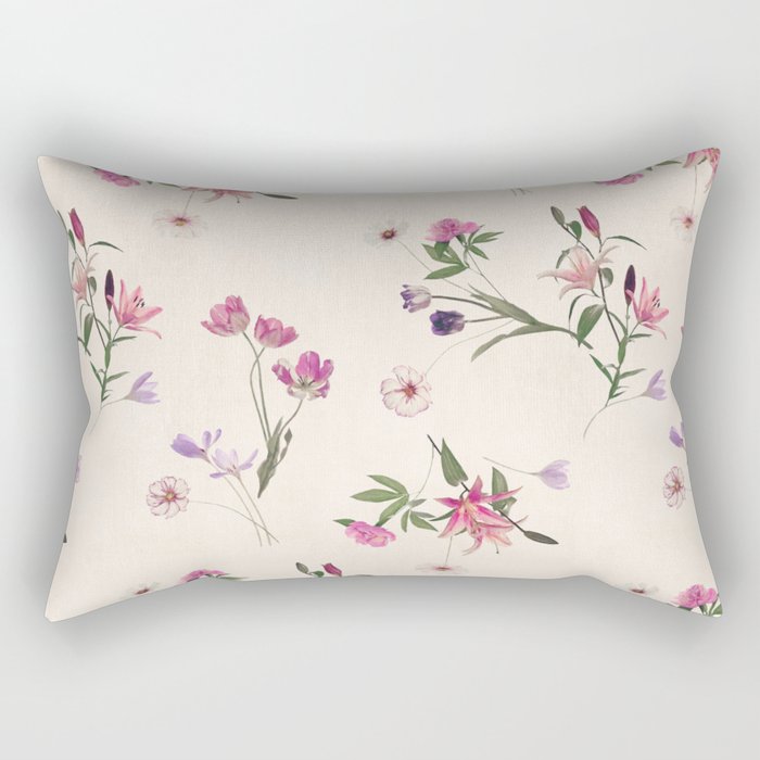 Scattered Floral on Cream Rectangular Pillow