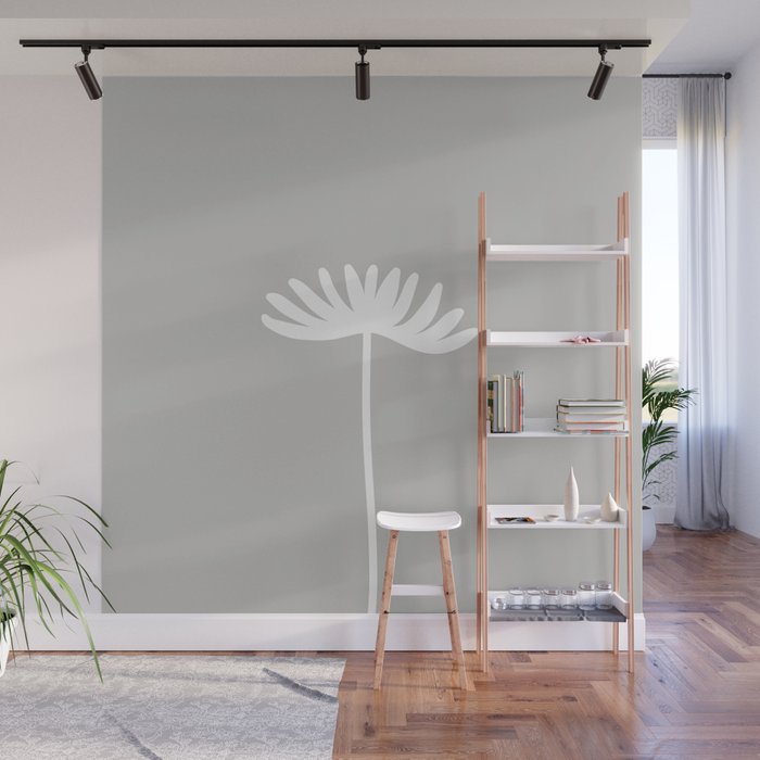 Tall Flower - Minimalist Floral in Pale Gray Wall Mural