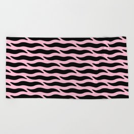 Tiger Wild Animal Print Pattern 335 Black and Pink Beach Towel
