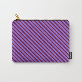 [ Thumbnail: Medium Slate Blue and Dark Red Colored Lines/Stripes Pattern Carry-All Pouch ]