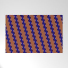 [ Thumbnail: Sienna and Blue Colored Lines/Stripes Pattern Welcome Mat ]