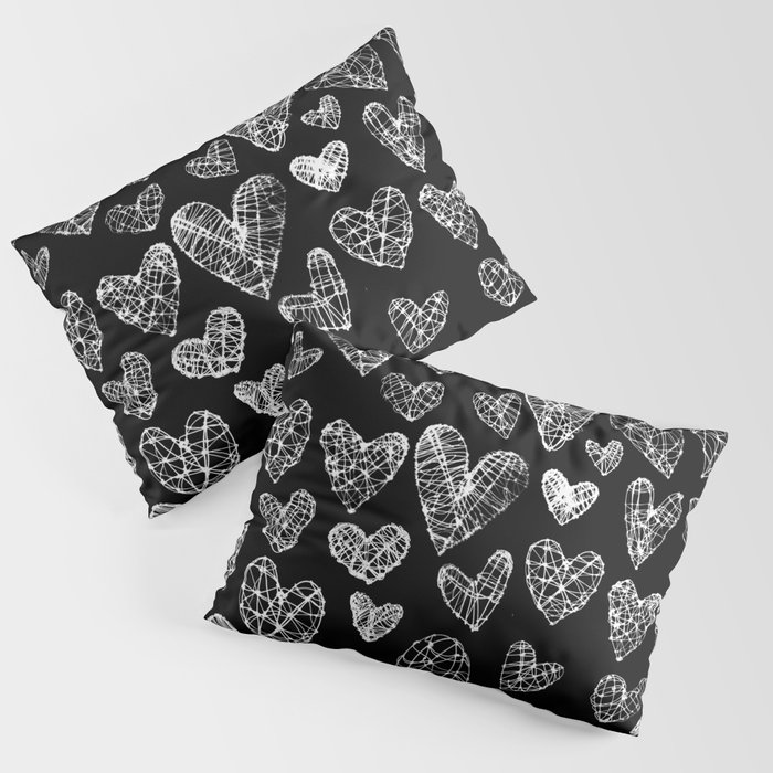 Wire Hearts Pattern in Black Pillow Sham