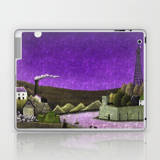 Moon on the River Seine, Paris, France purple amethyst reflection landscape painting by Henri Rousseau; La Seine à Suresnes Laptop & iPad Skin