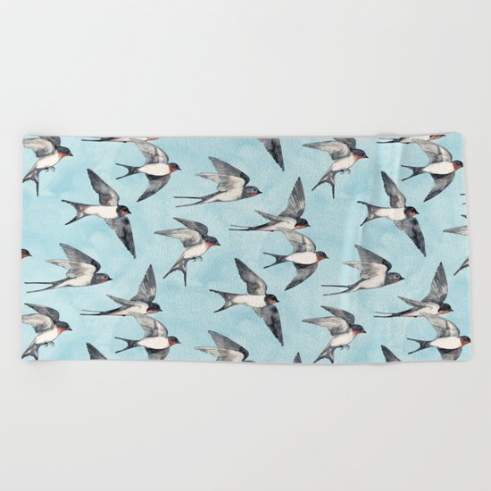 Blue Sky Swallow Flight Beach Towel