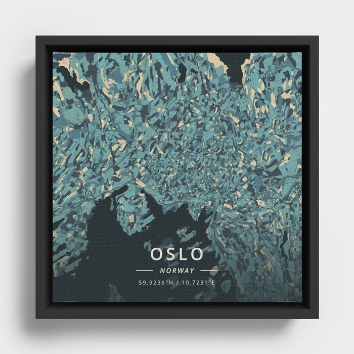 Oslo, Norway - Cream Blue Framed Canvas