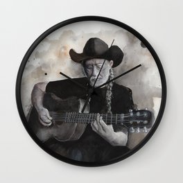 One of the Highway men Wall Clock | Willienelson, Black And White, Cowboyhat, Illustration, Music, Ink, Countrymusic, Painting, Musician, Guitar 