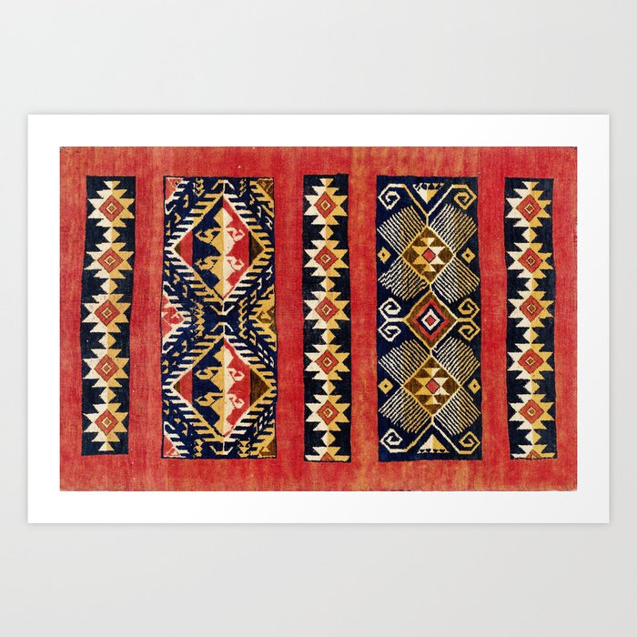Uzbek  Antique Tribal Rug Print Art Print