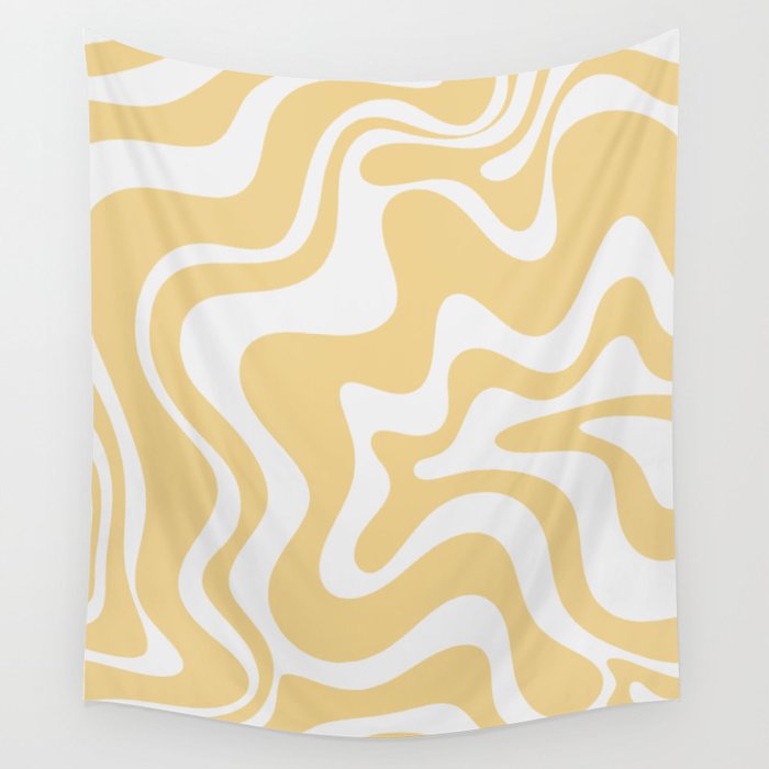 Liquid Swirl Retro Abstract Pattern in Light Yellow and Gray-Tinged White Wall Tapestry