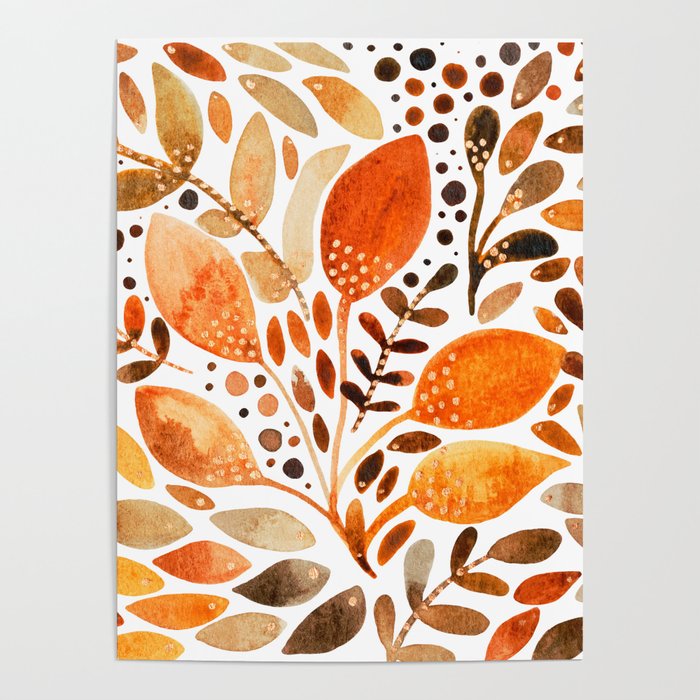 Autumn watercolor leaves Poster