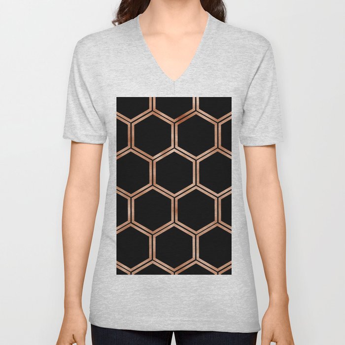 Black onyx copper hexagons V Neck T Shirt