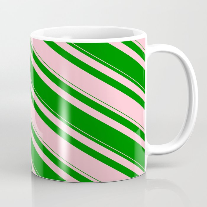 Pink and Green Colored Striped/Lined Pattern Coffee Mug