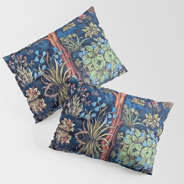 Tree of Life reflecting water of garden lily pond twilight blue nature landscape painting Pillow Sham