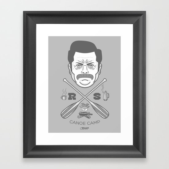 Ron Swanson Canoe Camp (clean gray variant) Framed Art Print