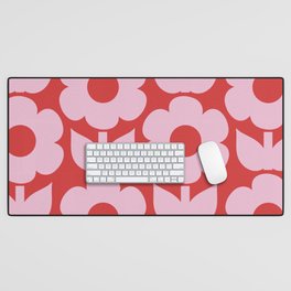 Jonnty Flowers Retro Floral Pattern in Pink and Cherry Red Desk Mat