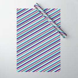 [ Thumbnail: Light Cyan, Turquoise, Indigo, Light Pink & Dim Grey Colored Lines/Stripes Pattern Wrapping Paper ]