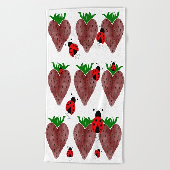 Strawberries And Ladybugs Beach Towel