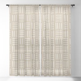 Minimalist Weave Grid Pattern (white/tan) Sheer Curtain