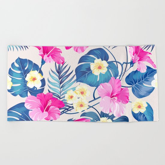 Tropical Pattern - Blue & Pink version Beach Towel