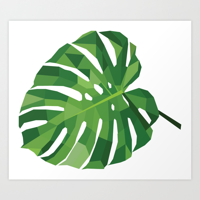 Monstera Leaf Geometric Art Green Tropical Plant Art Print By