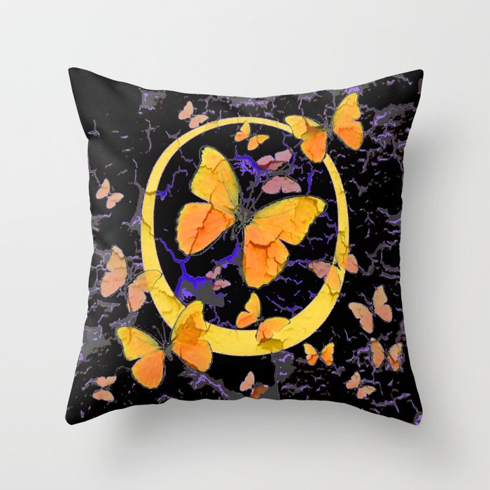 Black Yellow Butterflies Vignette Abstract Art Throw Pillow