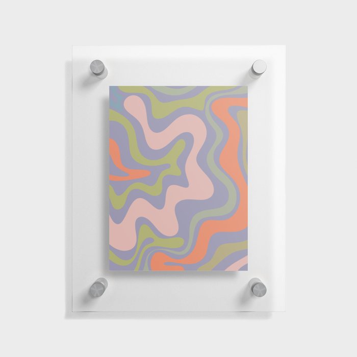 Liquid Swirl Retro Abstract Pattern 6 in Lavender Blue, Celadon, Lime Green, Cantaloupe Orange, and Pale Pink Floating Acrylic Print