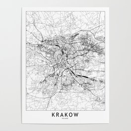 Krakow White Map Poster