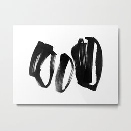 Black and White Abstract Shapes Ink Painting - Horizontal Metal Print | Calligraphic, Black And White, Rings, Minimalist, Minimalistic, Minimalism, Painting, Horizontal, Drawing, Abstract 
