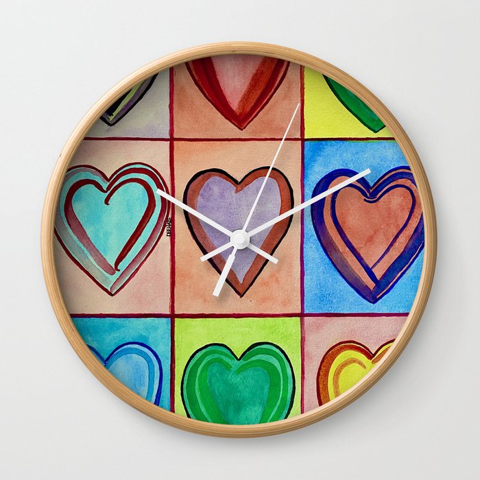 Rainbow Hearts Wall Clock
