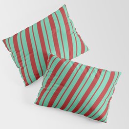 [ Thumbnail: Aquamarine & Red Colored Striped Pattern Pillow Sham ]