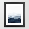 Indigo Abstract Watercolor Mountains Gerahmter Kunstdruck