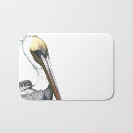 Pelican Portrait Bath Mat | Marine, Head, Portrait, Illustration, Profile, Coastal, Bird, Graphicdesign, Beach, Watercolor 